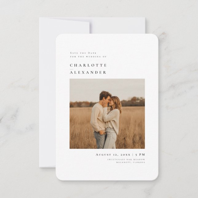 Tarjeta de boda de foto boho moderna para guardar  (Anverso)