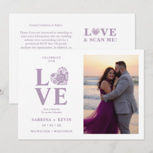 Tarjeta de boda de foto corazón de color malva flo