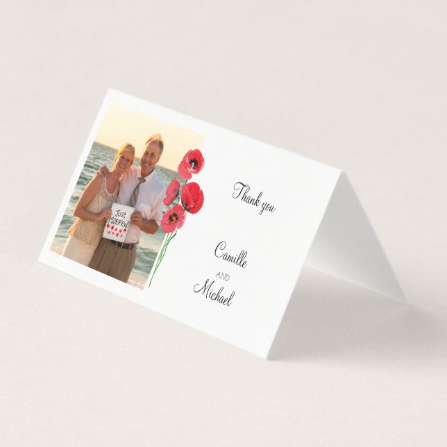 tarjeta de boda de fotos de bienvenida roja (Anverso)