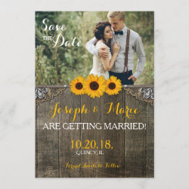Tarjeta de boda de girasol al sol de campo rústico