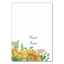 Tarjeta de boda de girasol. Tarjeta de nombre rúst