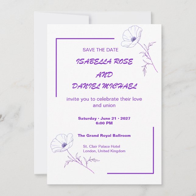Tarjeta de boda de guardar la fecha con arte de lí (Anverso)