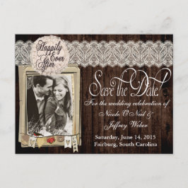 Tarjeta de boda de guardar la fecha con foto rústi
