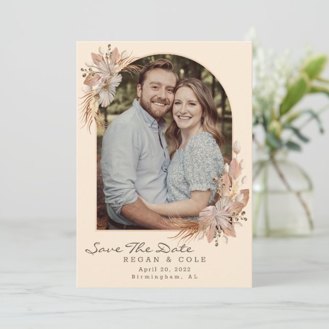 Tarjeta de boda de guardar la fecha con hierba de  (Anverso de pie)
