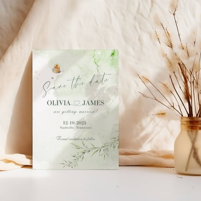 Tarjeta de boda de guardar la fecha con hojas abst (Subido por el creador)