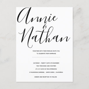 Tarjeta de Boda de guiones elegantes en blanco y n