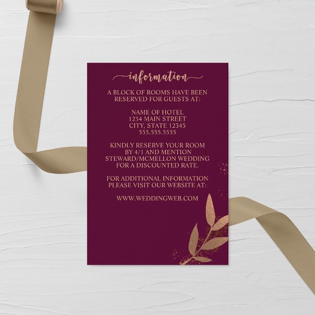 Tarjeta de Boda de hoja de oro Merlot y Bronze Fal (Subido por el creador)