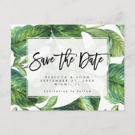 tarjeta de boda de hojas de palma tropicales para