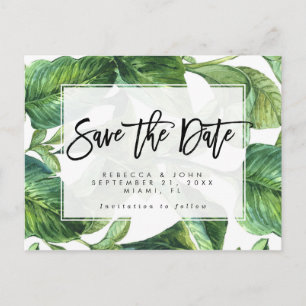 tarjeta de boda de hojas de palma tropicales para