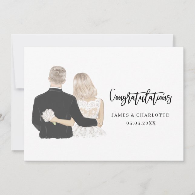 Tarjeta de Boda de Ilustracion de novia y Groom (Anverso)