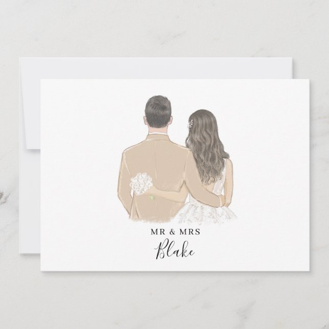Tarjeta de Boda de Ilustracion de novia y Groom (Anverso)