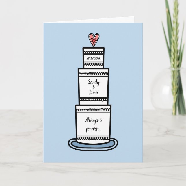 Tarjeta de Boda de Ilustracion para tartas de boda (Anverso)