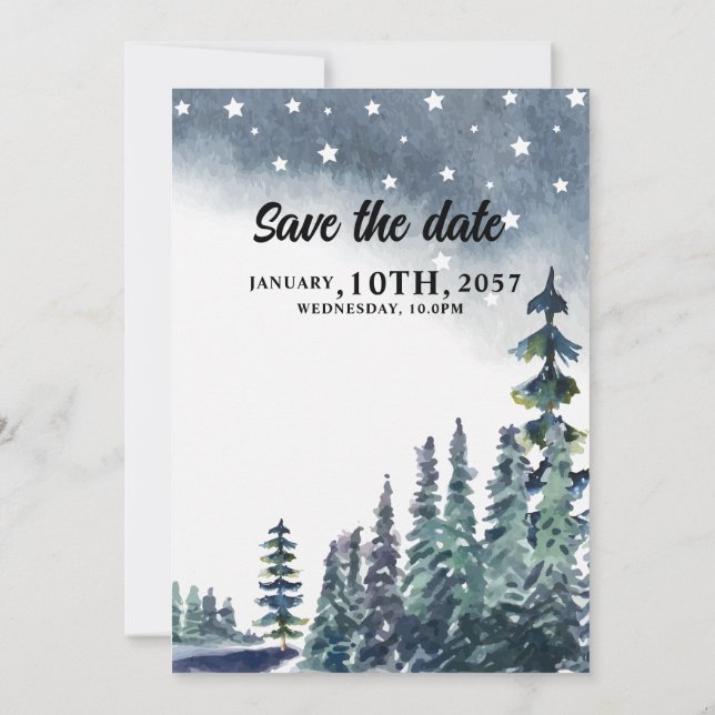 Tarjeta de Boda de Invierno con un nuevo pino azul (Reverso)