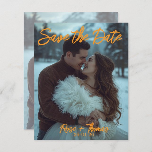 Tarjeta de boda de invierno moderna simple persona (Anverso / Reverso)