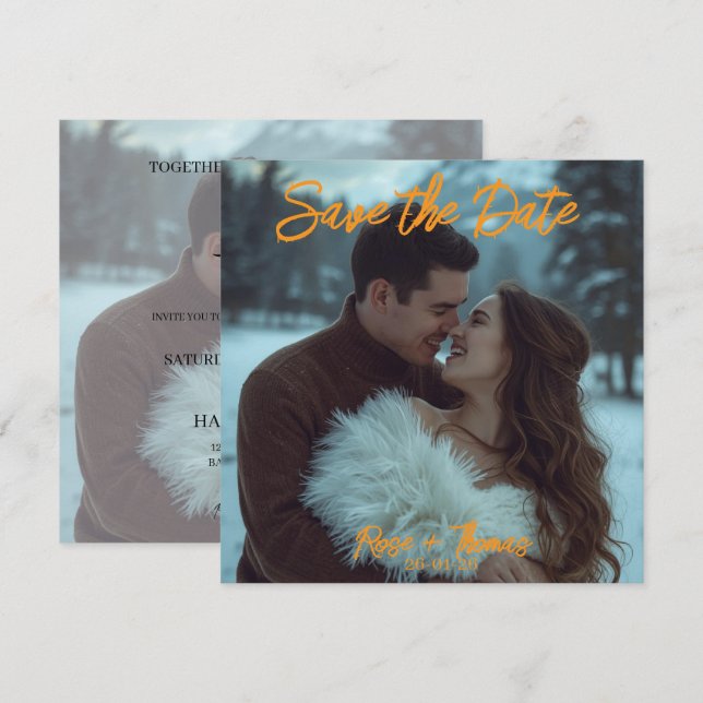 Tarjeta de boda de invierno moderna simple persona (Anverso / Reverso)