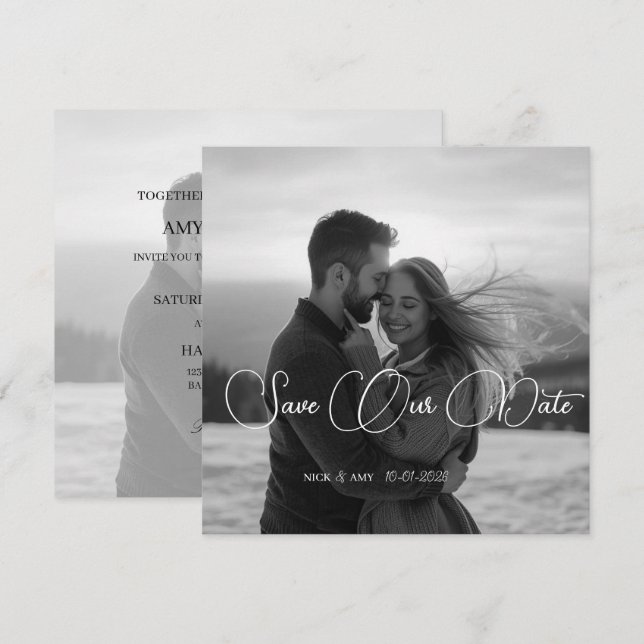Tarjeta de boda de invierno simple y moderna perso (Anverso / Reverso)