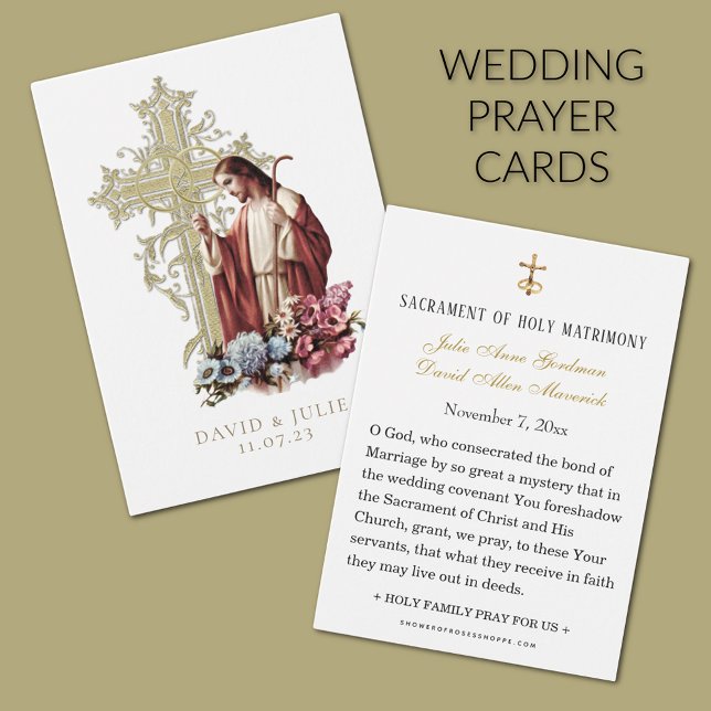 Tarjeta de Boda de la Cruz de Oro de Jesús Católic (Traditional Catholic Wedding Prayer Cards Jesus the Good Shepherd
)