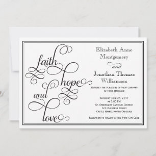 Tarjeta de boda de letra cursiva negra Fe Esperanz