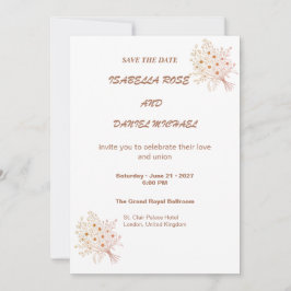 Tarjeta de boda de línea de arte marrón moderno pa