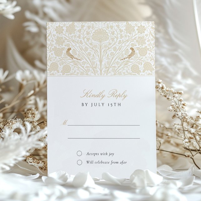 Tarjeta de Boda de lujo Beige Gold Floral RSVP (Subido por el creador)