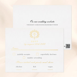 Tarjeta de Boda de monograma dorado RSVP