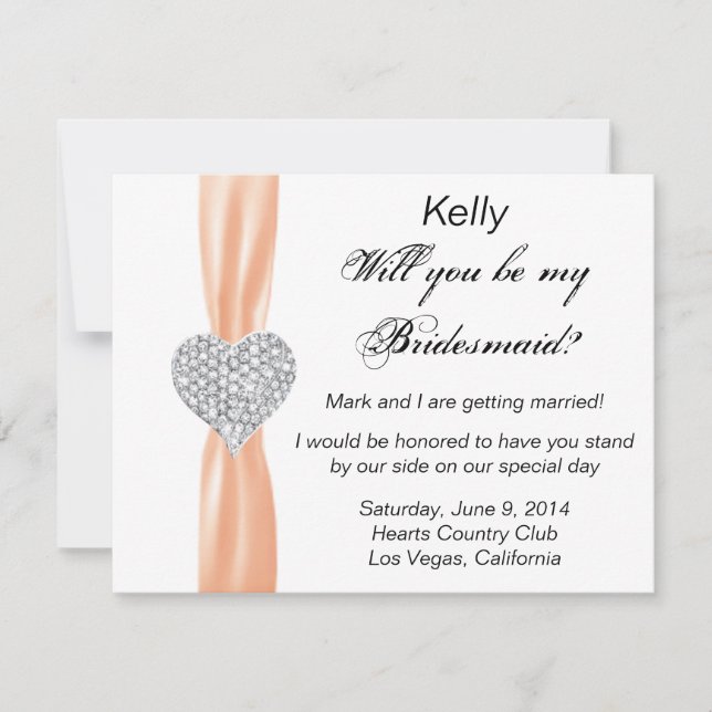 Tarjeta de Boda de Naranja de Diamond Heart  Bride (Anverso)