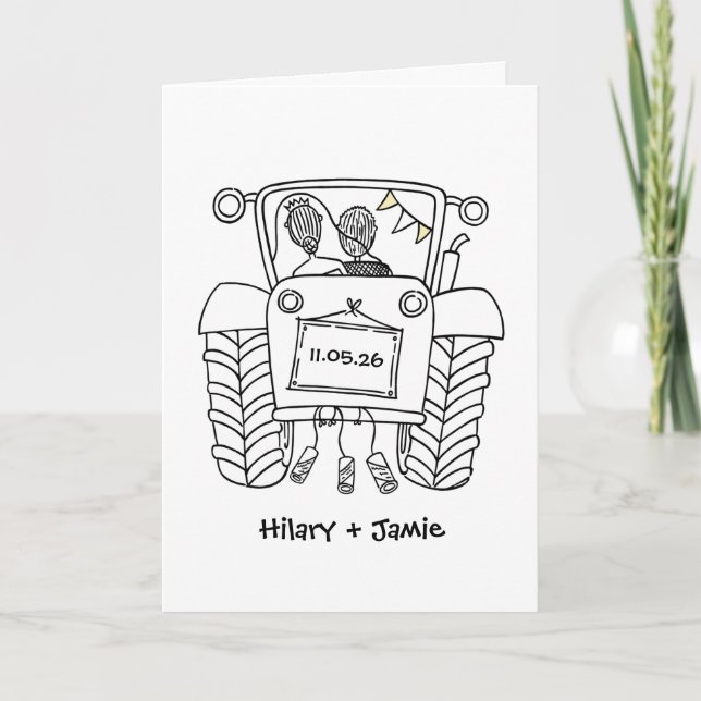 Tarjeta de Boda de País de Tractores (Anverso)