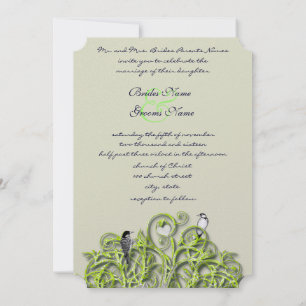 Tarjeta de boda de pájaro de amor verde remolino d