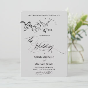 Tarjeta de boda de pájaros de amor clásica simple