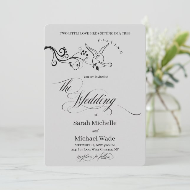 Tarjeta de boda de pájaros de amor clásica simple (Anverso de pie)