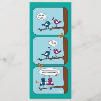 Tarjeta de boda de pájaros de amor de tira cómica 