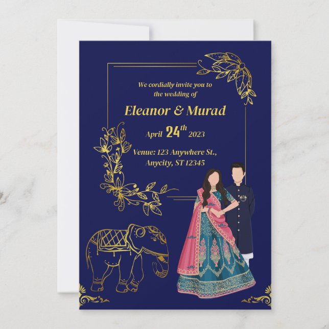 Tarjeta de Boda de pareja de invitación a boda tra (Anverso)
