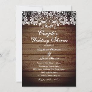 Tarjeta de boda de parejas de encaje de madera rús