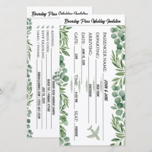 Tarjeta de boda de pase de abordar con vegetación