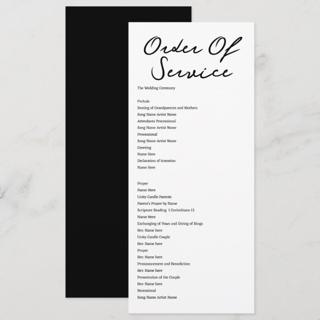 Tarjeta de Boda de pedido de servicio manuscrita (Anverso / Reverso)