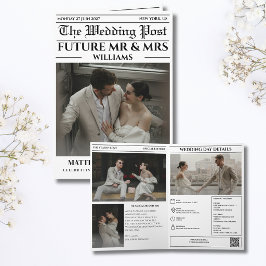 Tarjeta de boda de periódico para guardar la fecha