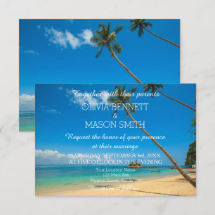 Tarjeta de Boda de playa de destino tropical moder