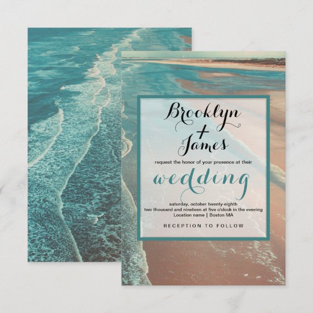 Tarjeta de Boda de playa tropical moderna de moda (Anverso / Reverso)