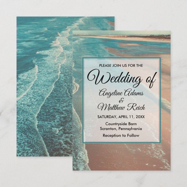 Tarjeta de Boda de playa tropical moderna de moda (Anverso / Reverso)
