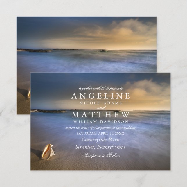 Tarjeta de Boda de playa tropical moderna de moda (Anverso / Reverso)