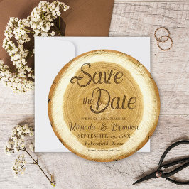 Tarjeta de boda de rebanada de madera rústica para