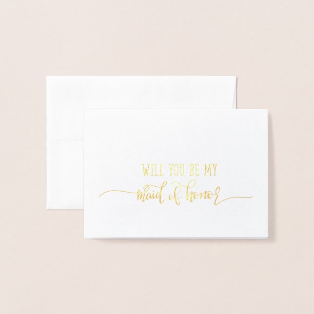 Tarjeta de Boda de Relieve metalizado dorado Maid  (Anverso con sobre)
