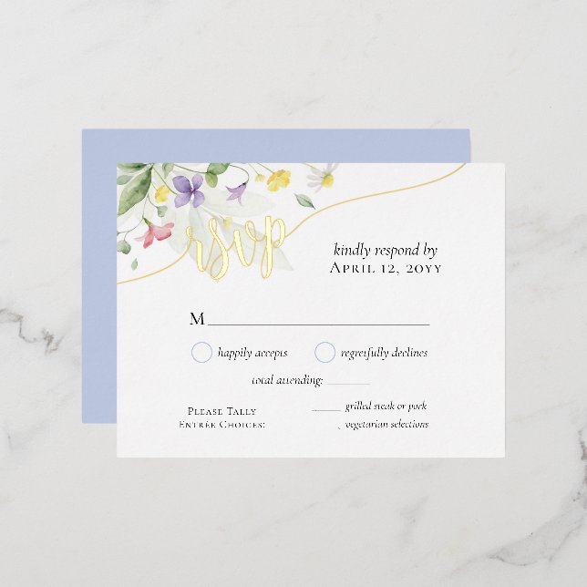 Tarjeta de Boda de Relieve metalizado RSVP Waterco (Anverso/Reverso)