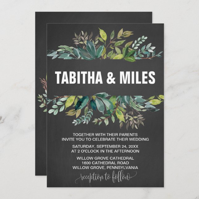 Tarjeta de Boda de respaldo de Wreath del follaje  (Anverso / Reverso)