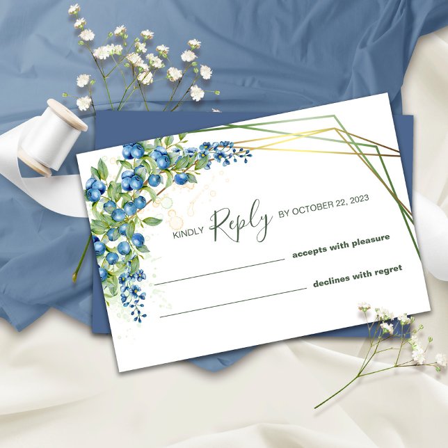 Tarjeta de boda de respuesta azul arándano rústica (Subido por el creador)