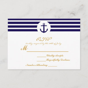 Tarjeta de boda de respuesta con ancla de rayas ná