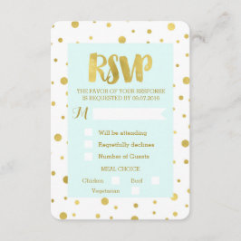 Tarjeta de boda de respuesta con confeti dorado az
