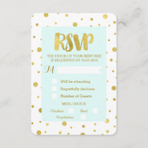 Tarjeta de boda de respuesta con confeti dorado az