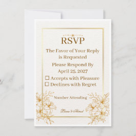 Tarjeta de boda de respuesta RSVP de oro blanco el