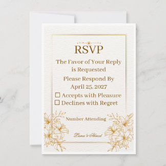 Tarjeta de boda de respuesta RSVP de oro blanco el